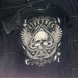 Rare y2k Extreme couture live free Black Graphic T-Shirt for Men size large